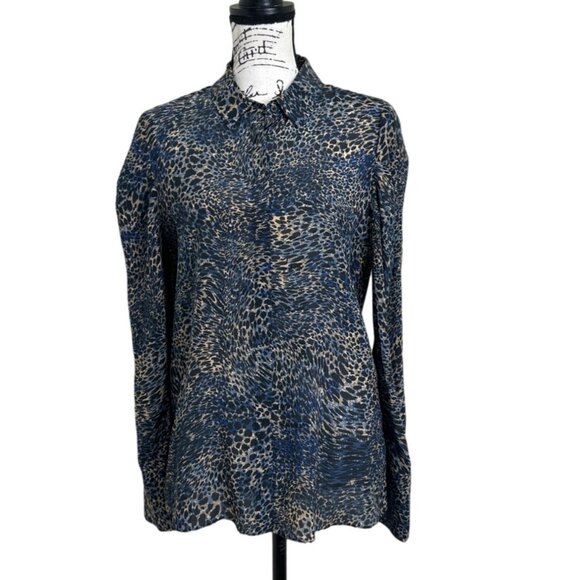 Kobi Halperin Women's Silk Top Button Up Long Sleeve Blue Tan Black Size S - Picture 4 of 7